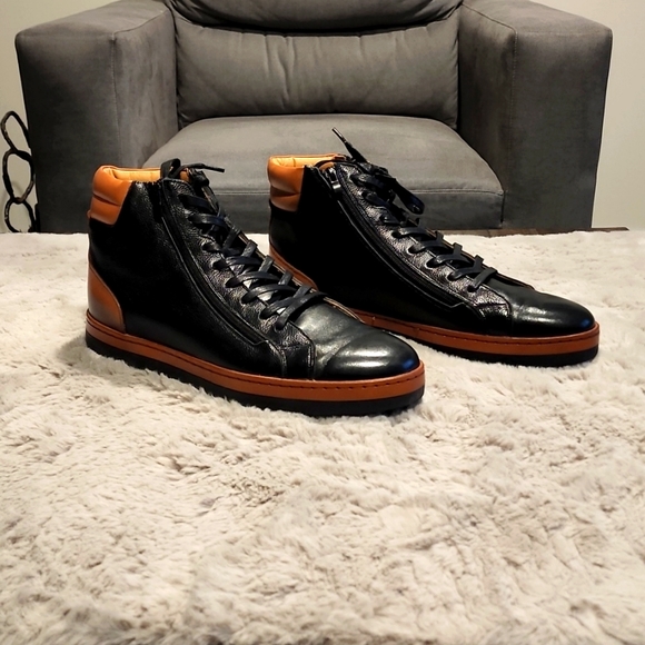 Men's Steven Land Black&Tan Double Zipper, tie (New) Size12 with gym shoe bottom - Picture 2 of 4